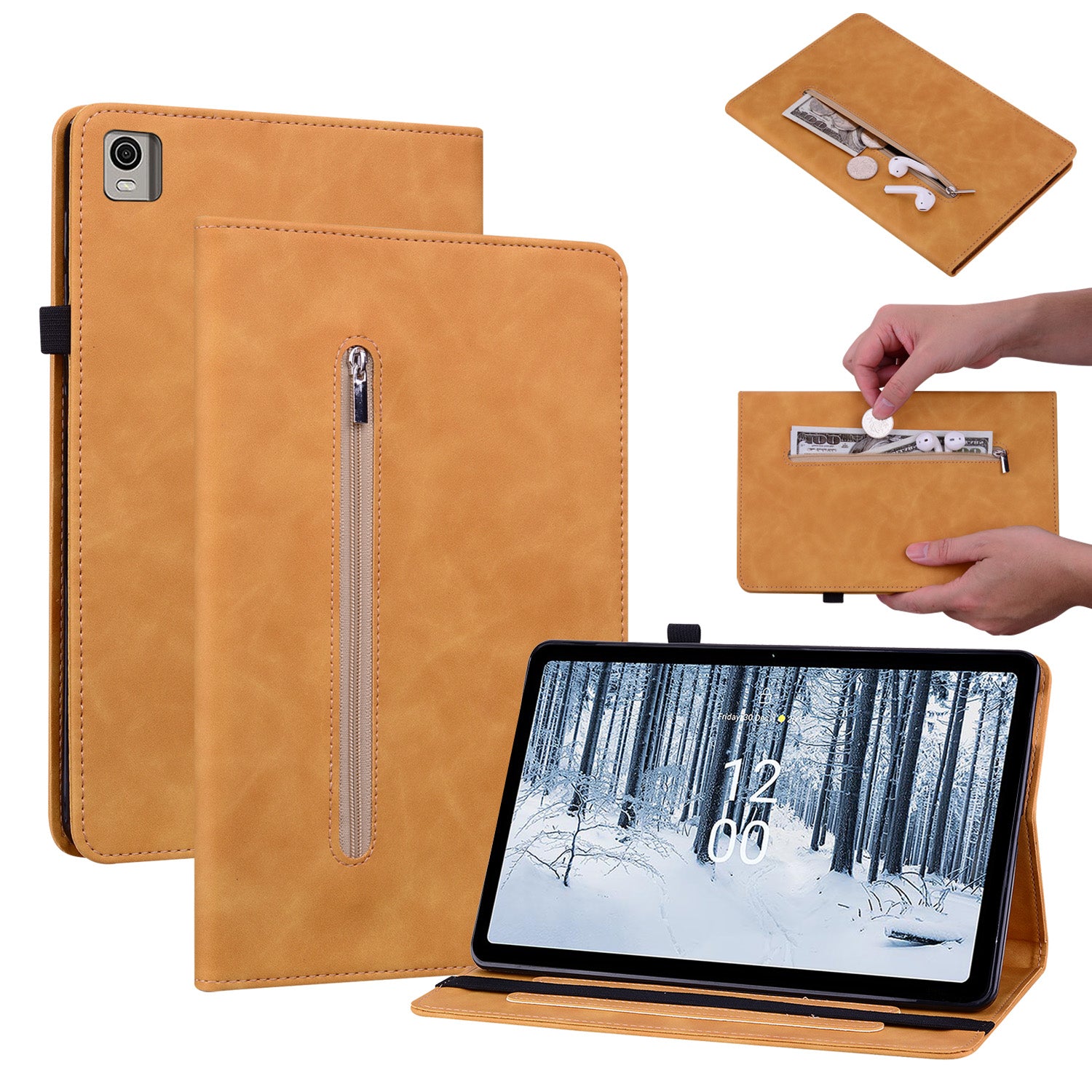 For Nokia T21 Zipper Pocket PU Leather Case Elastic Band Closure Stand Card Holder Tablet Cover For Nokia T21 Zipper Pocket PU Leather Case Elastic Band Closure Stand Card Holder Tablet Cover